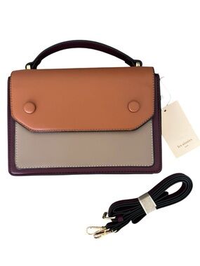 NEW WITH TAGS Vegan Leather Handbag, Burgundy Caramel Taupe, Paris